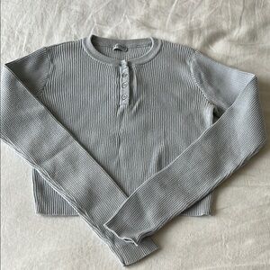 Baby Blue Ribbed Long Sleeve Top